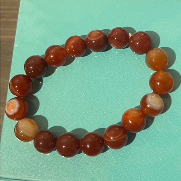Sardonyx Carnelian Crystal 12mm Round Bead Women Men Stretch Bracelet - Picture 4 of 4